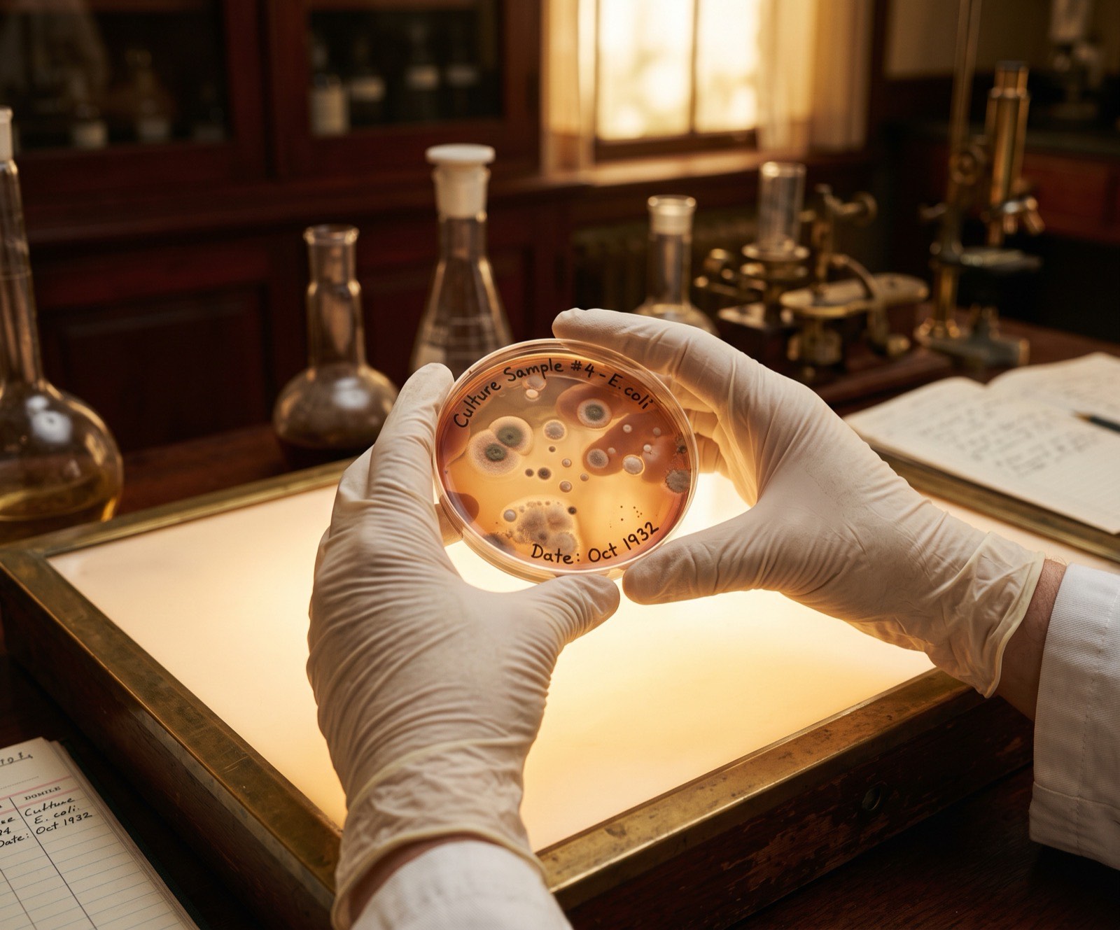 Archival culture plate held to the light